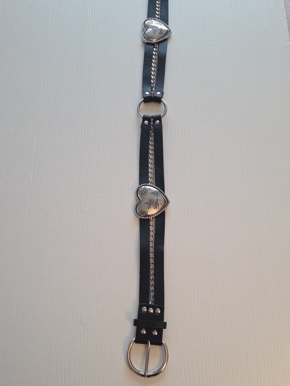 Black belt With Silver Heart Accent Waist Belt